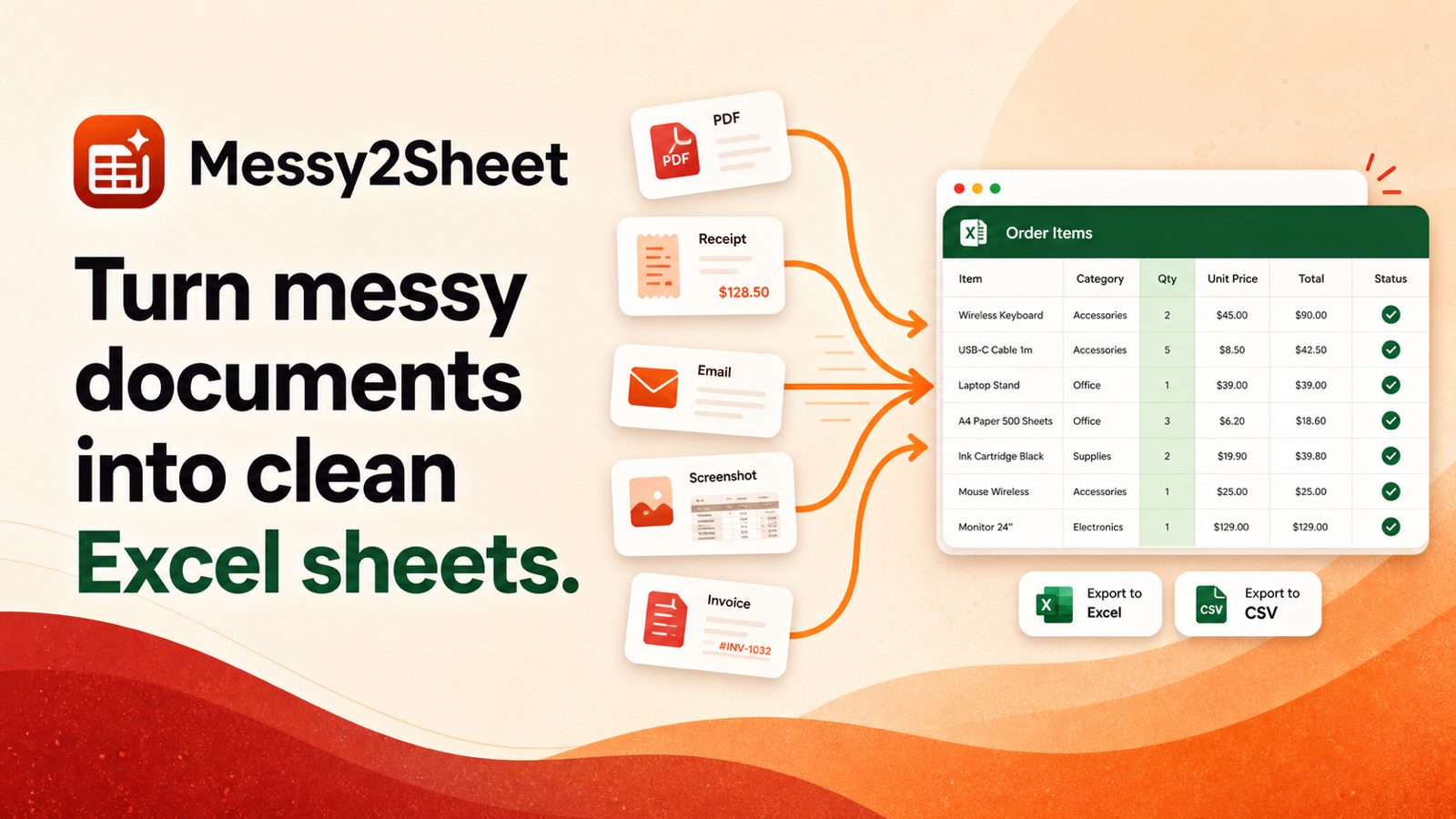 Flexible Document to Excel Converter | Messy2Sheet preview