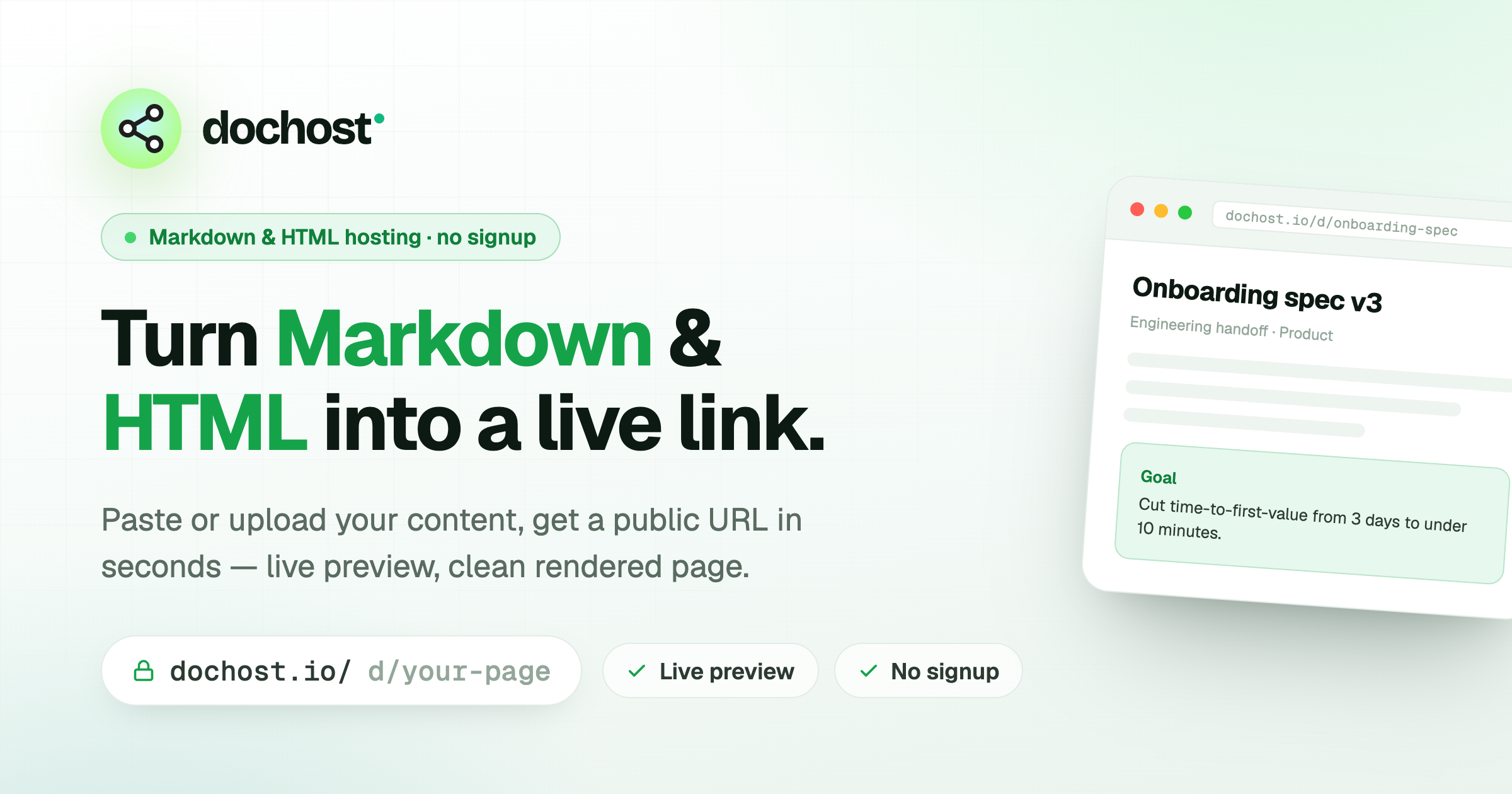 Free HTML & Markdown Hosting | dochost preview