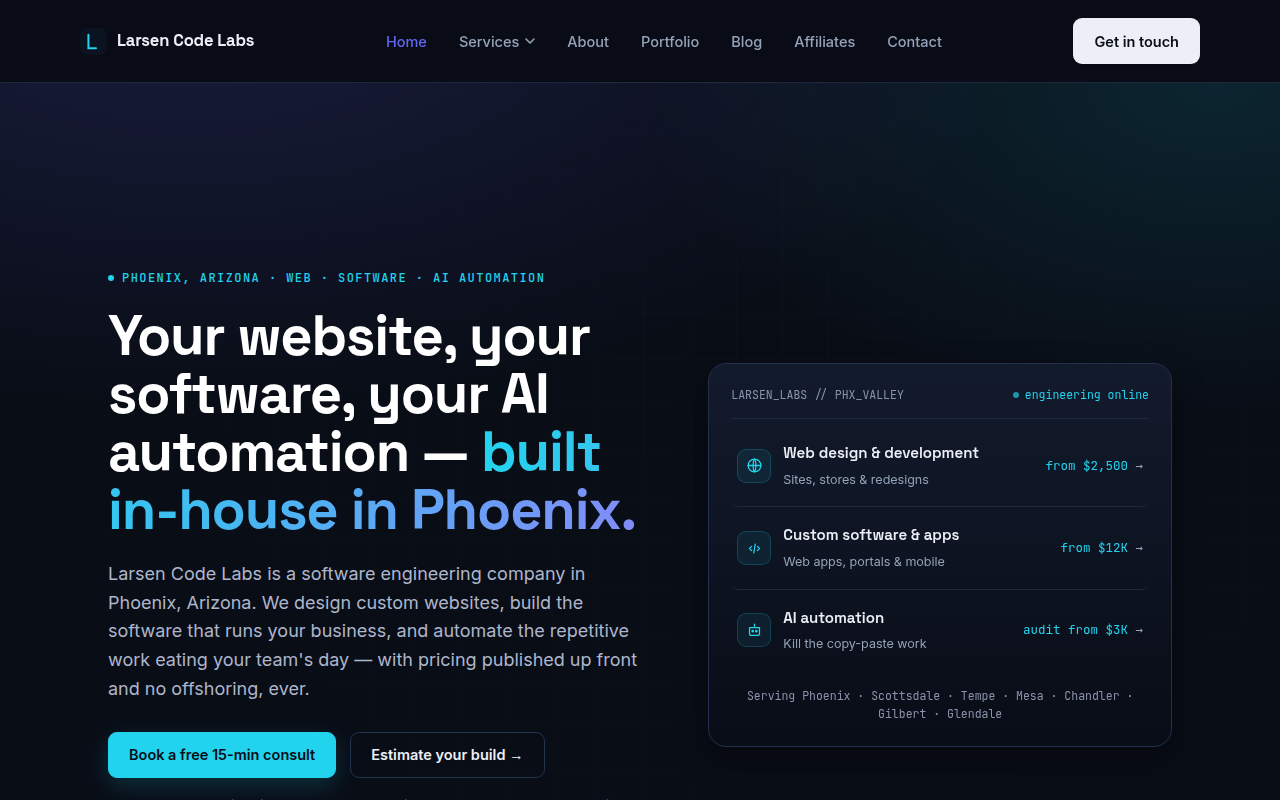 Phoenix Based Web Design, Custom Software & AI Development | Larsen Code Labs preview